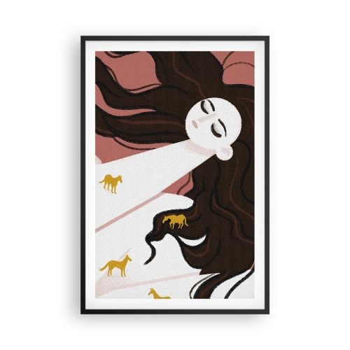 Plakat i sort ramme - Drøm om en gylden hest - 61x91 cm