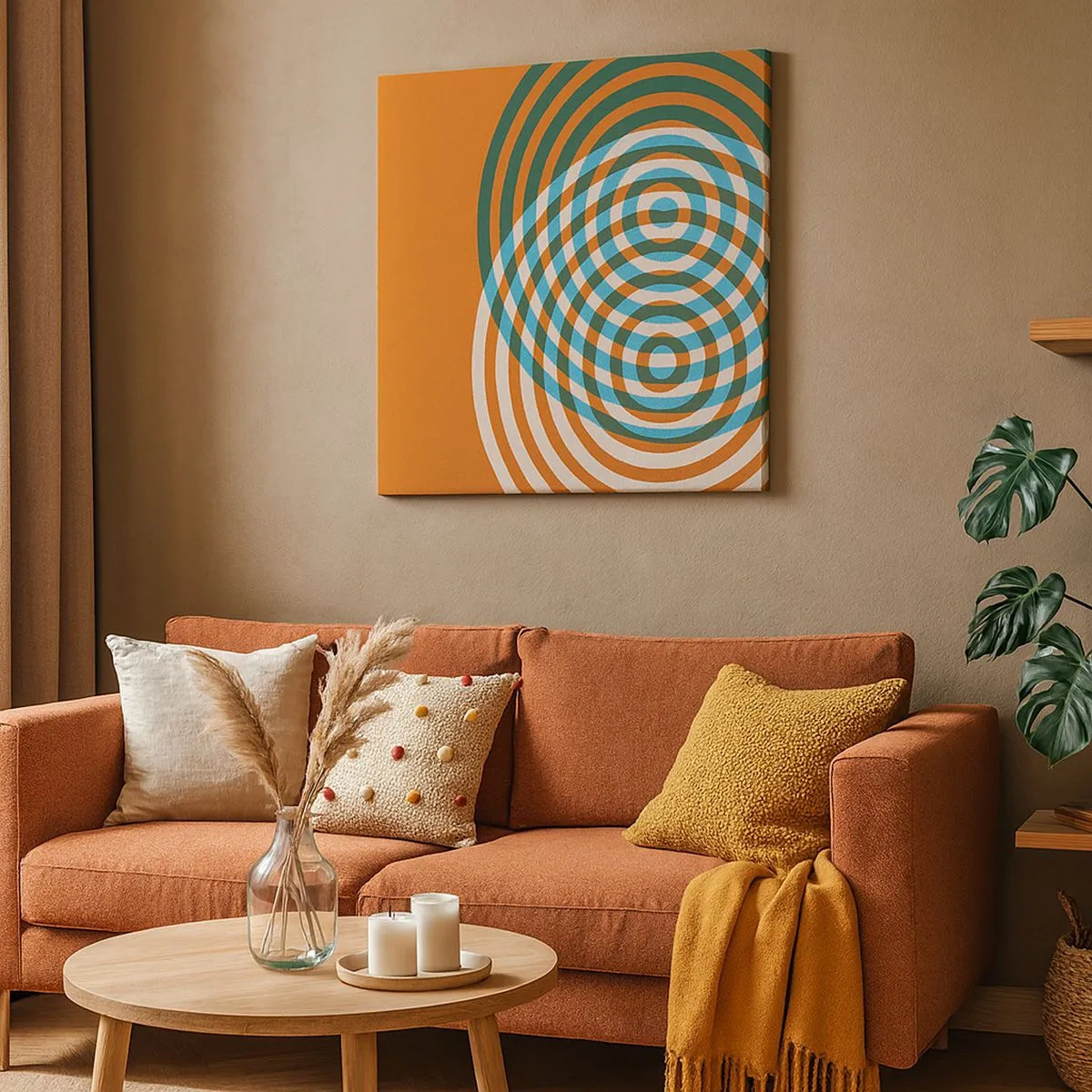 Lærredstryk - Billede på lærred - Abstrakt cirkulær variation - 30x30 cm