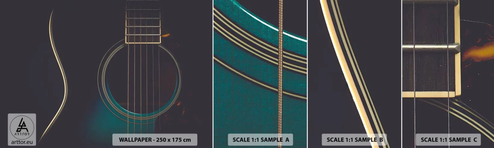 Fototapet Prøve Standard Eco - Et øjeblik før det lyder - Guitar, musik, Strenge - 100x30 cm