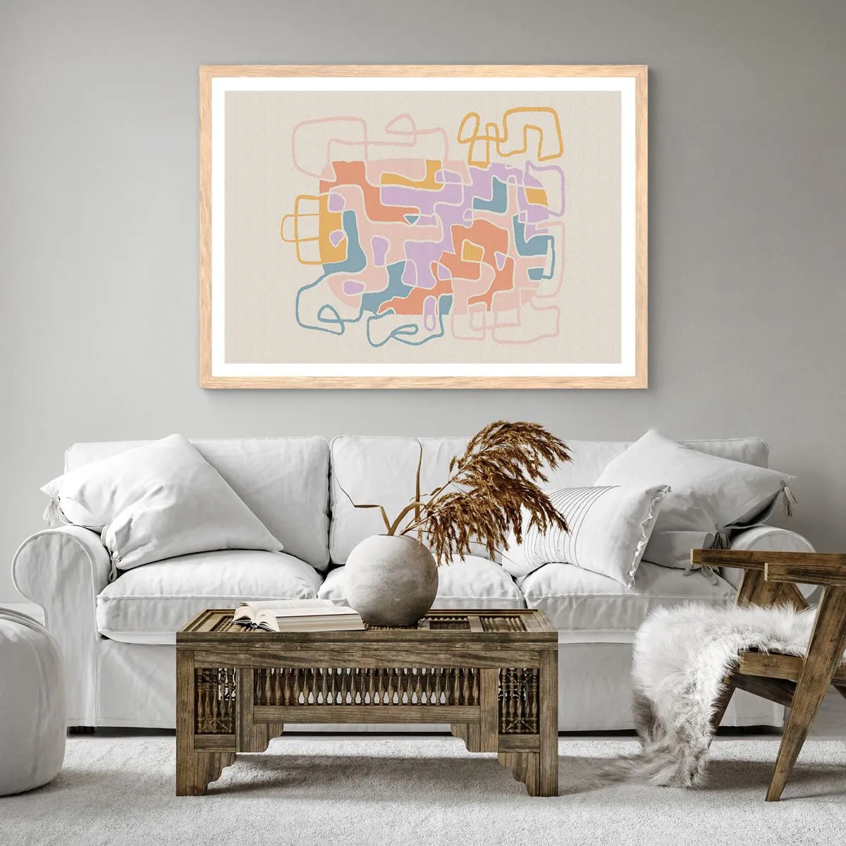 Plakat i ramme af lyst egetræ - Labyrint - et glædeligt eventyr - 70x50 cm