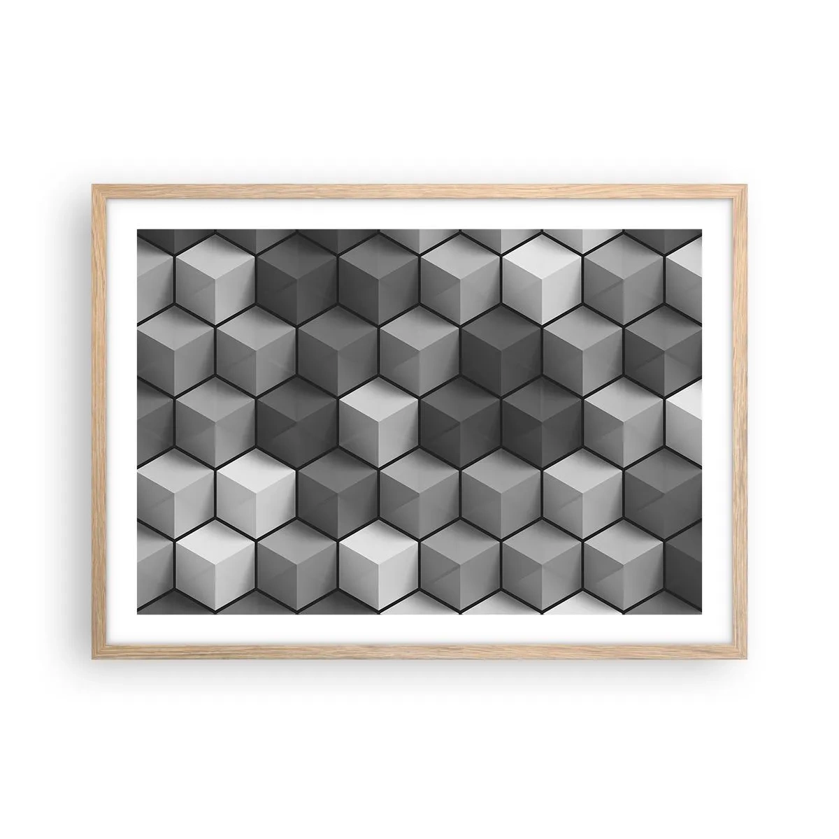 Plakat i ramme af lyst egetræ - Kubistisk puslespil - 70x50 cm