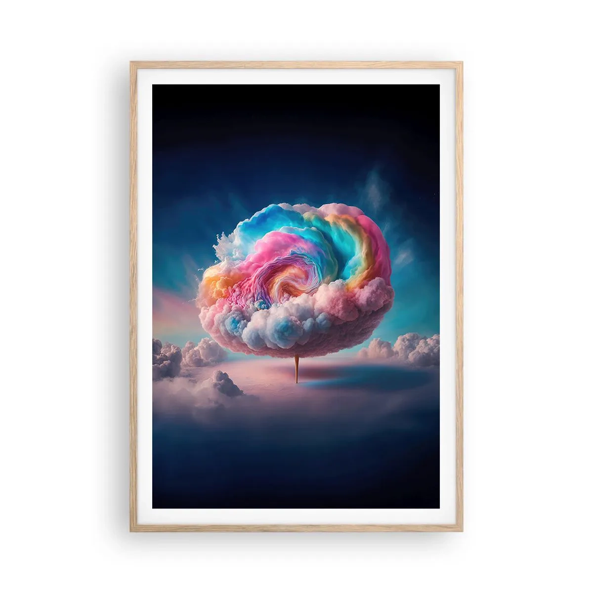 Plakat i ramme af lyst egetræ - En drøm om en forlystelsespark - 70x100 cm