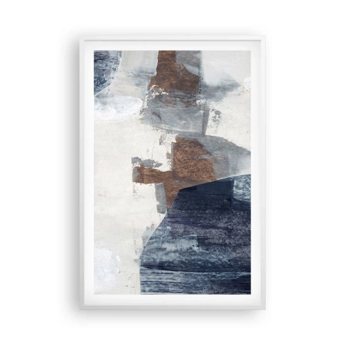 Plakat i hvid ramme - Blåbrune former - 61x91 cm