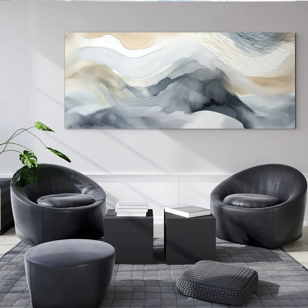 Billede på glas - Abstraktion af sne og tåge - 140x50 cm