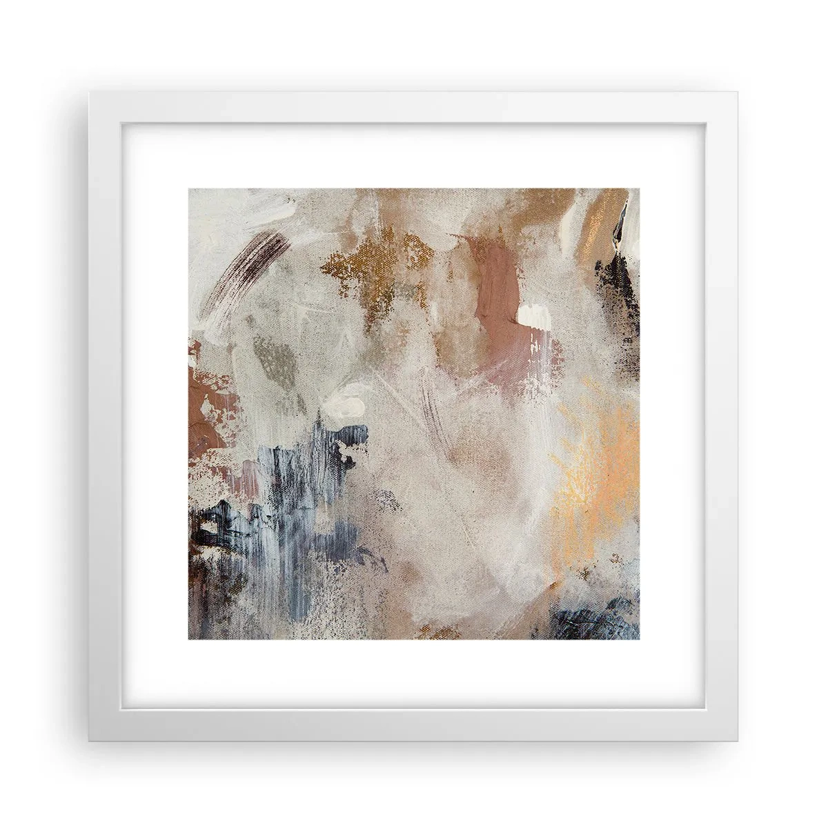 Plakat i hvid ramme - Tågeagtig abstraktion - 30x30 cm