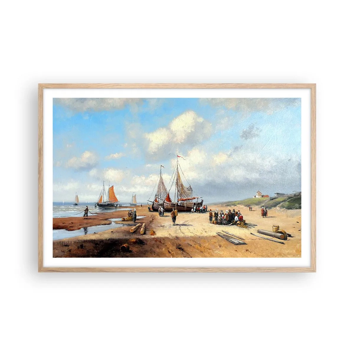 Plakat i ramme af lyst egetræ - Efter en vellykket fangst - 91x61 cm