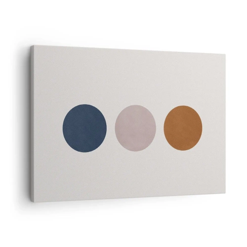 Lærredstryk - Billede på lærred - En minimalistisk komposition med tre farvede cirkler - 70x50cm - Et symbol på perfektion - Moderne vægdekoration til stue og soveværelse ARTTOR