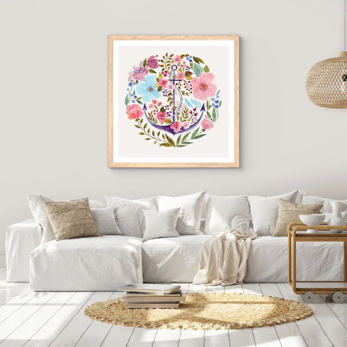 Plakat i ramme af lyst egetræ - En sømands gode nattesøvn - 40x40 cm