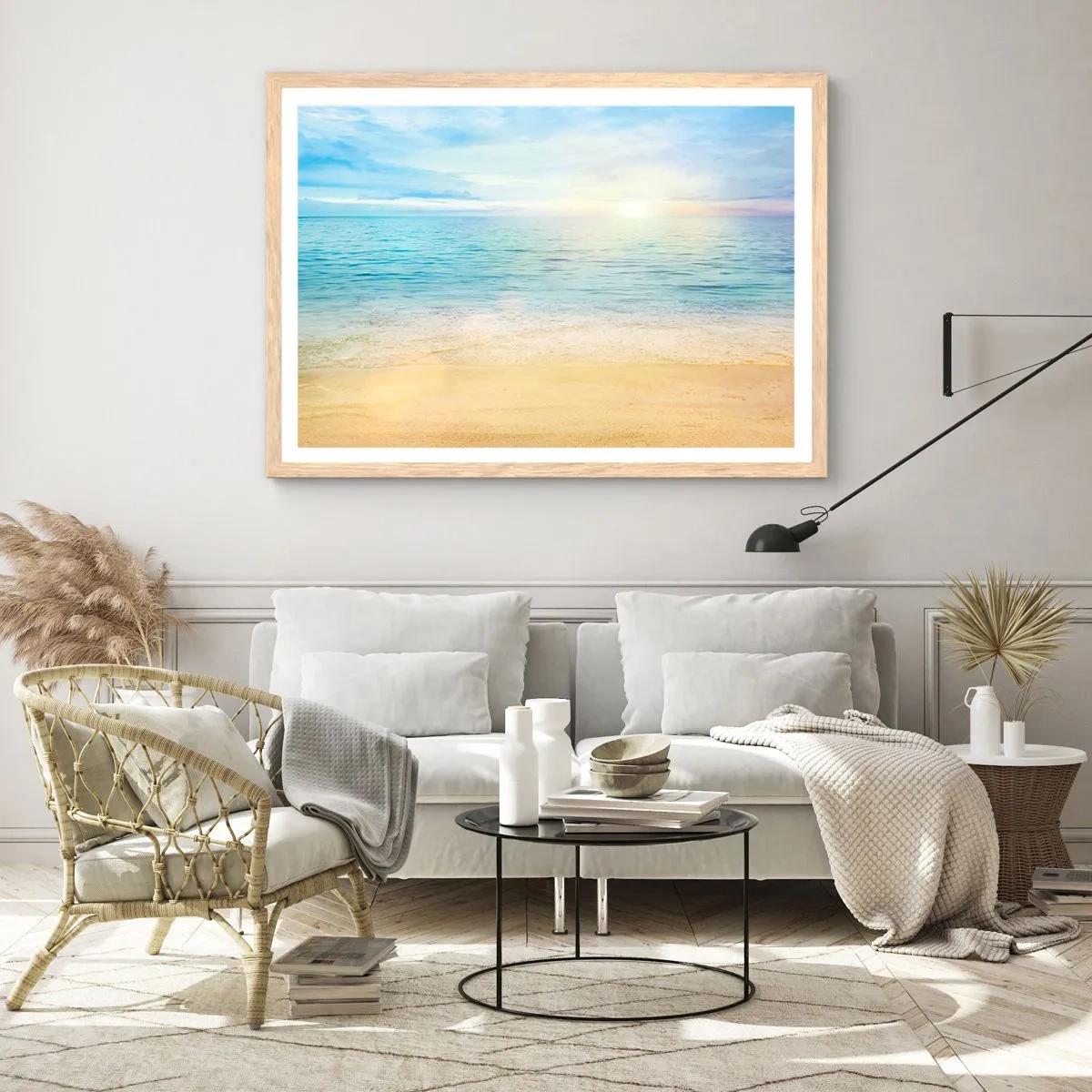 Plakat i ramme af lyst egetræ - Det store blå - 100x70 cm