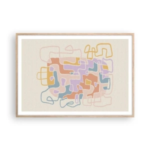 Plakat i ramme af lyst egetræ - Labyrint - et glædeligt eventyr - 100x70 cm