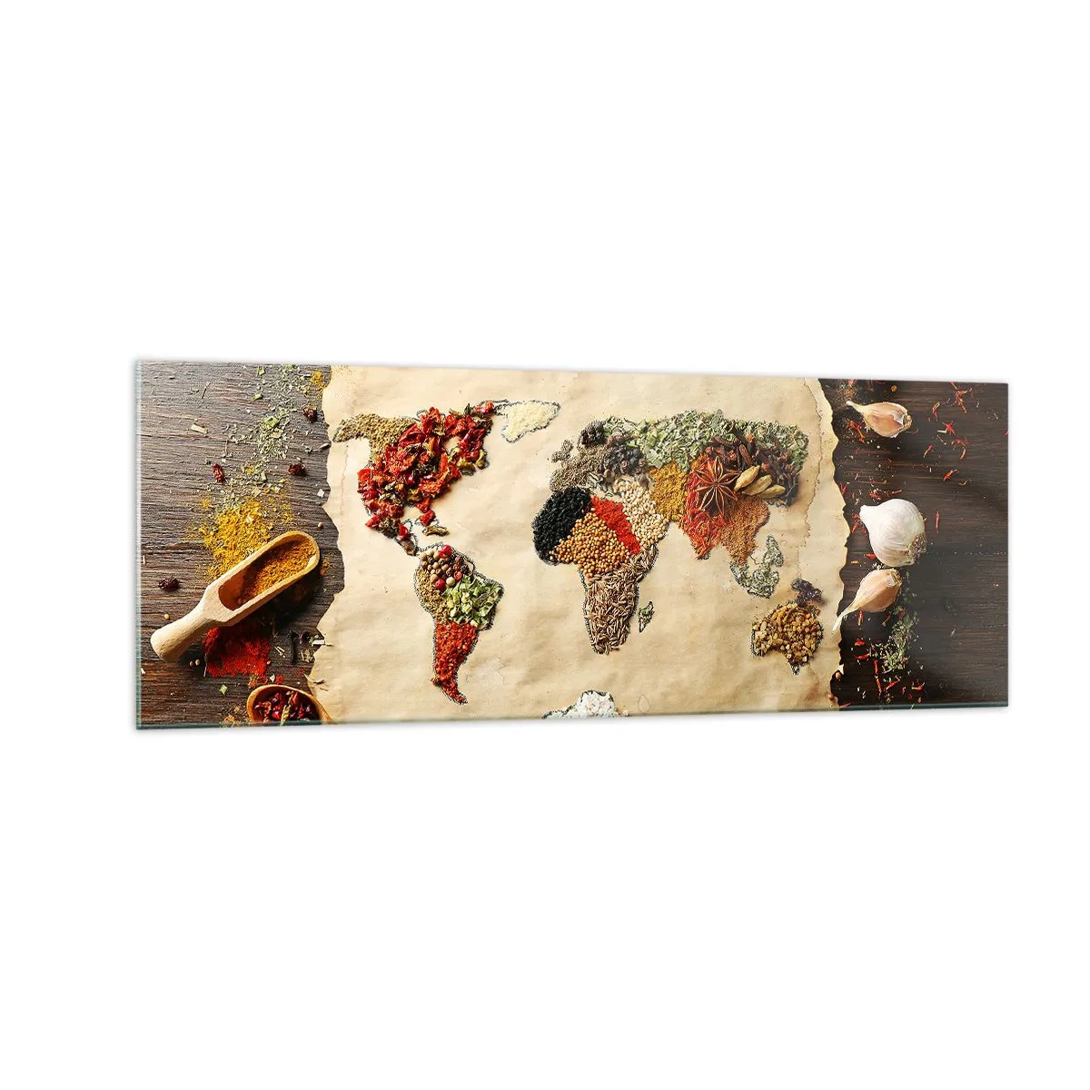 Billede på glas - Alle verdens smage - 140x50 cm