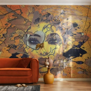 Fototapet Selvklæbende Deluxe Sticker - Solrig skønhed - Abstraktion, Kvindens ansigt, Øjne - 300x210 cm