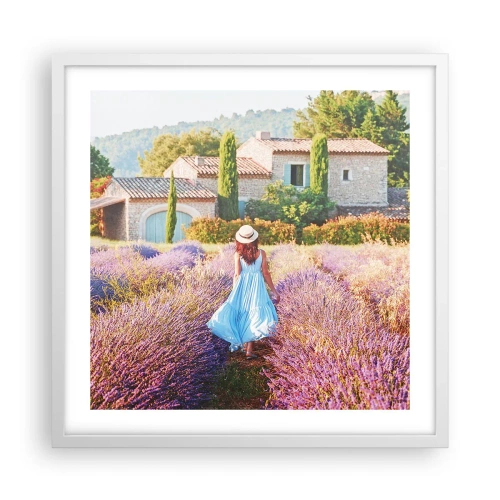 Plakat i hvid ramme - Lavendel pige - 50x50 cm