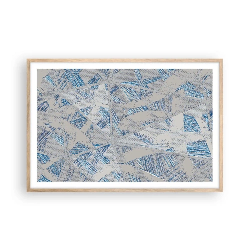 Plakat i ramme af lyst egetræ - I en gråblå labyrint - 91x61 cm