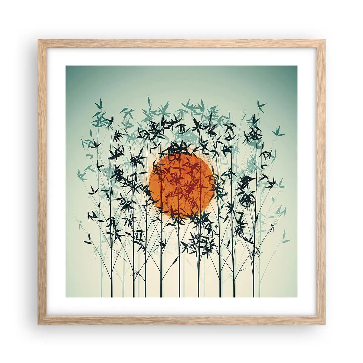 Plakat i ramme af lyst egetræ - Japansk sol - 50x50 cm