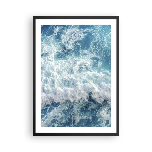 Plakat i sort ramme - Dynamiske havbølger i blå nuancer - 50x70cm - Glædeligt og i spring - Moderne vægdekoration til stue og soveværelse ARTTOR