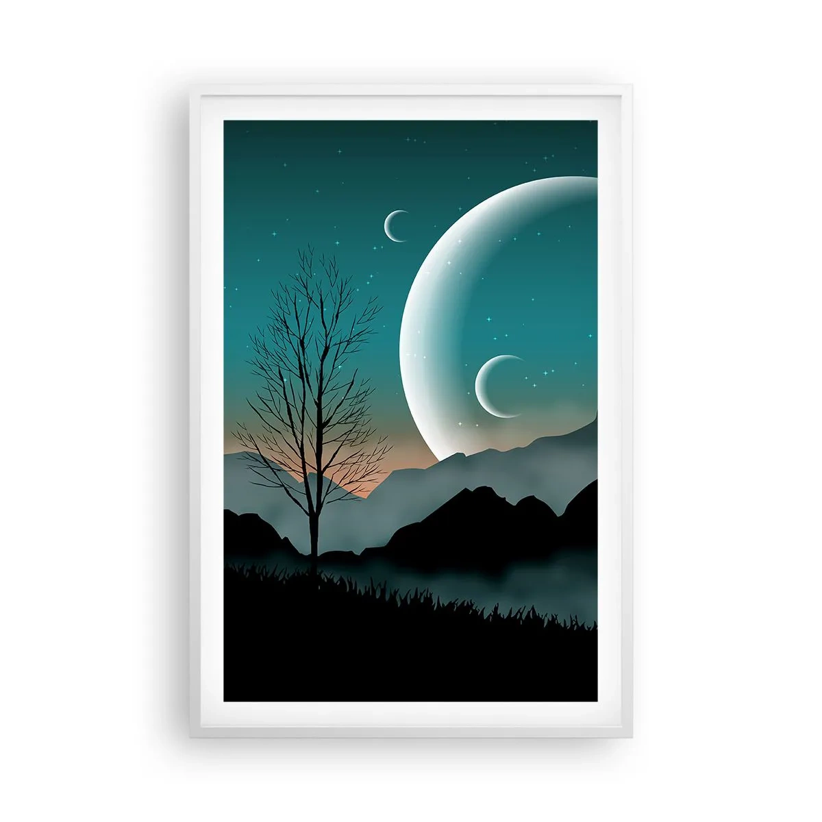 Plakat i hvid ramme - Karneval i den stjerneklare nat - 61x91 cm