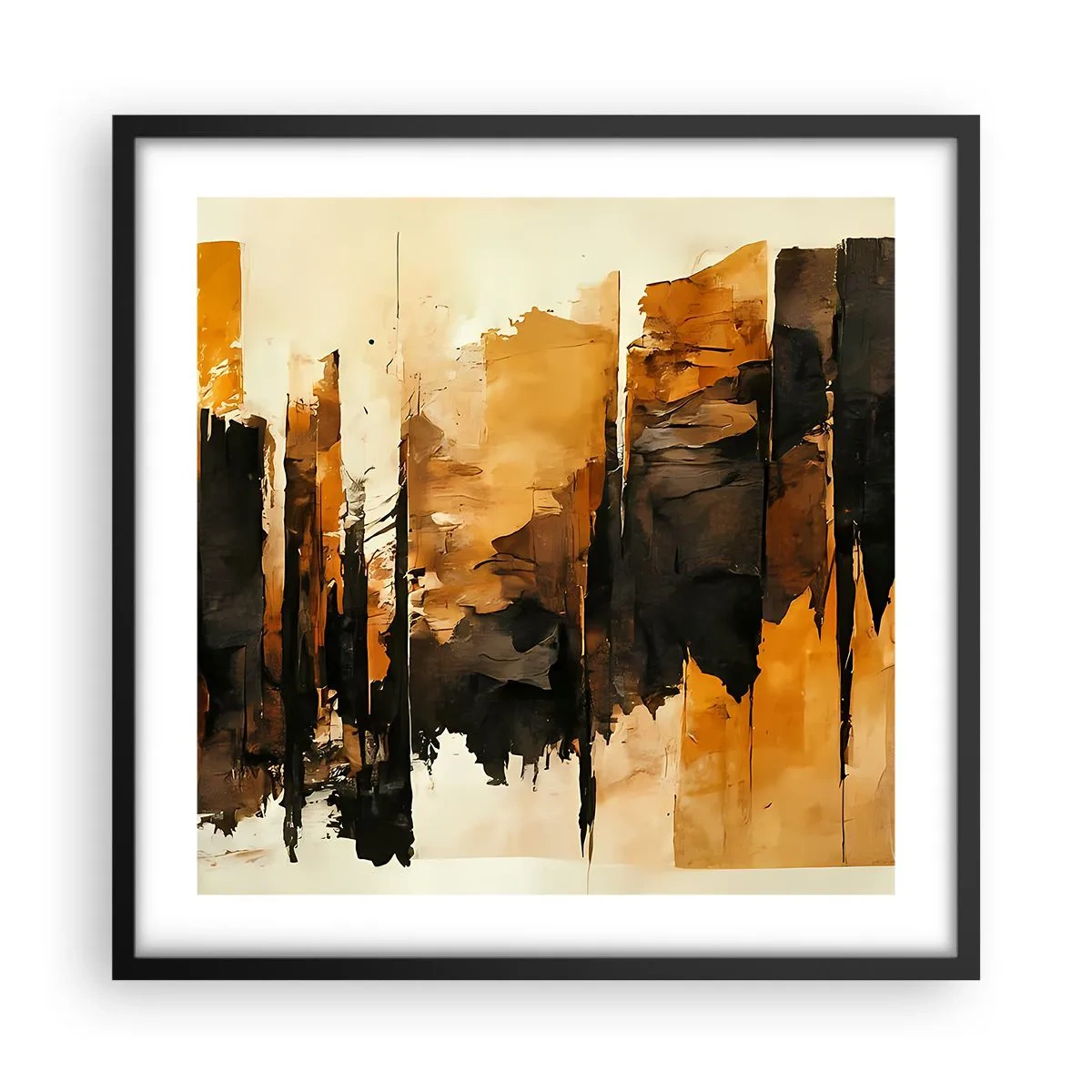 Plakat i sort ramme - Harmoni af sort og guld - 50x50 cm