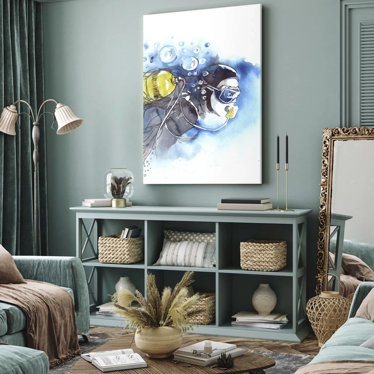 Lærredstryk - Billede på lærred - Stor blå - 50x70 cm