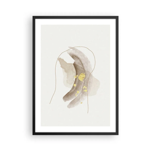 Plakat i sort ramme - Et abstrakt mønster i beige med fine gulddetaljer. - 50x70cm - Mødt i rummet - Moderne vægdekoration til stue og soveværelse ARTTOR