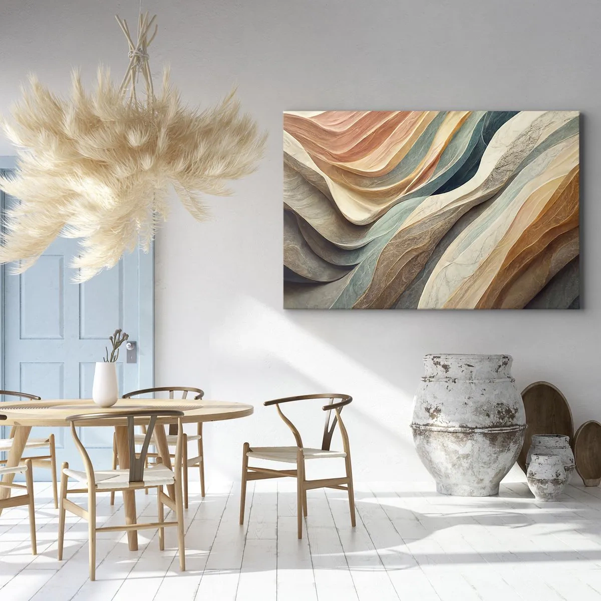 Lærredstryk - Billede på lærred - Abstrakte bølger i pastelfarver - 70x50cm - Øjeblikke før forandring - Moderne vægdekoration til stue og soveværelse ARTTOR