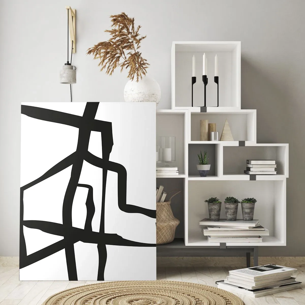 Billede på glas - Sort og hvid konstruktion - 50x70 cm