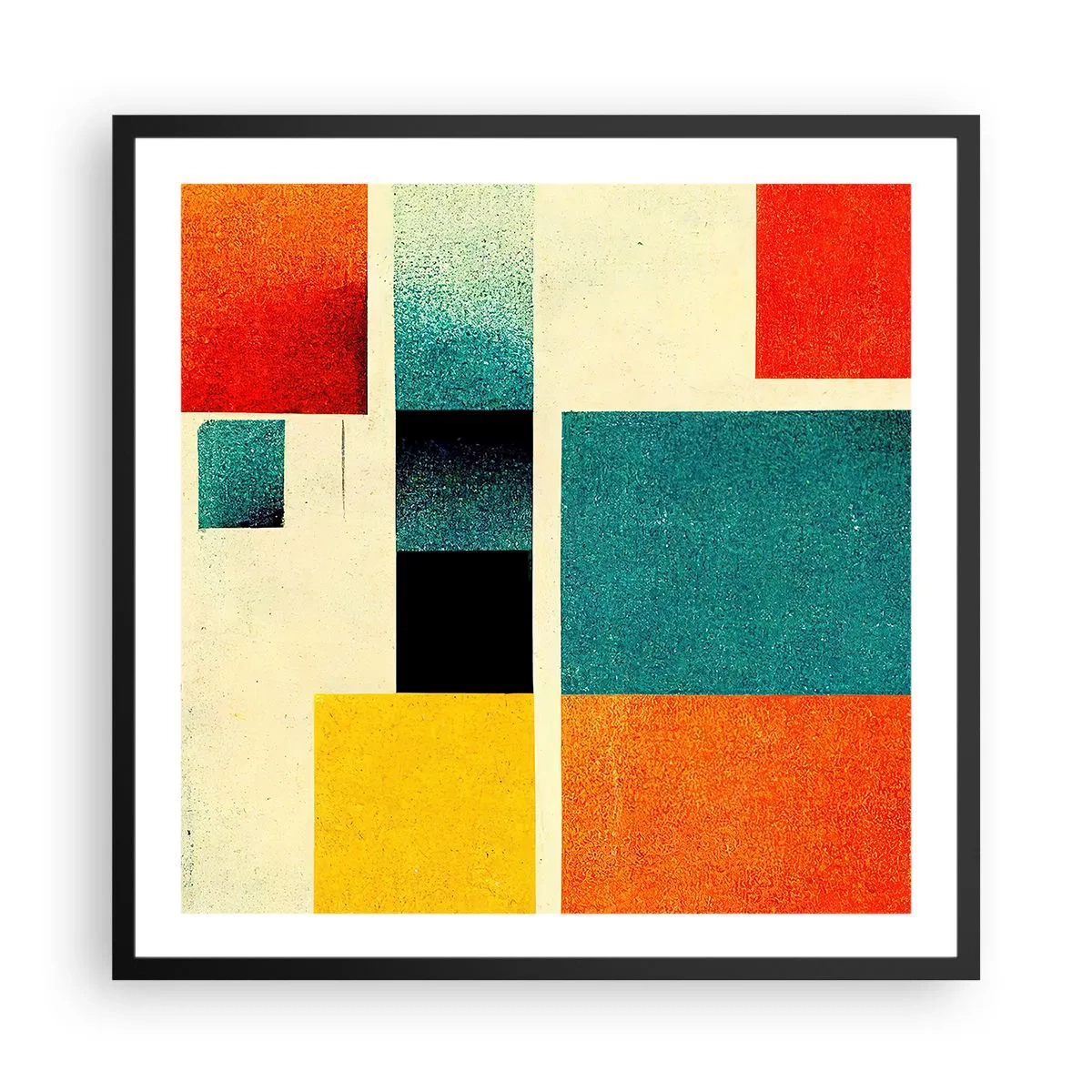 Plakat i sort ramme - Geometrisk abstraktion - god energi - 60x60 cm