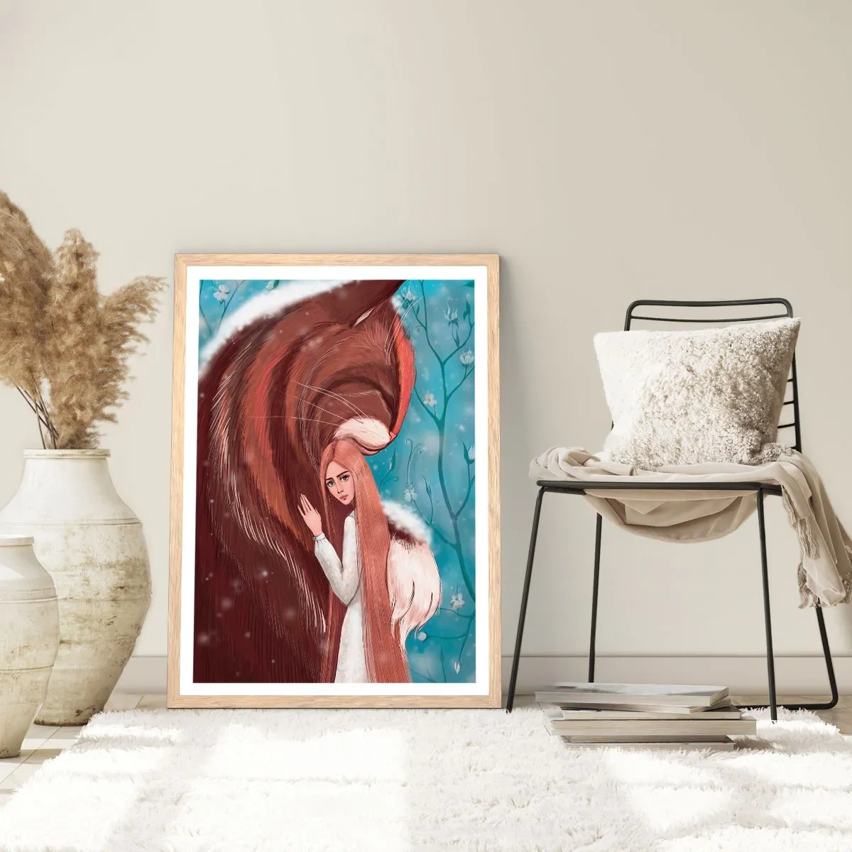 Plakat i ramme af lyst egetræ - Velkommen til et eventyr - 30x40 cm
