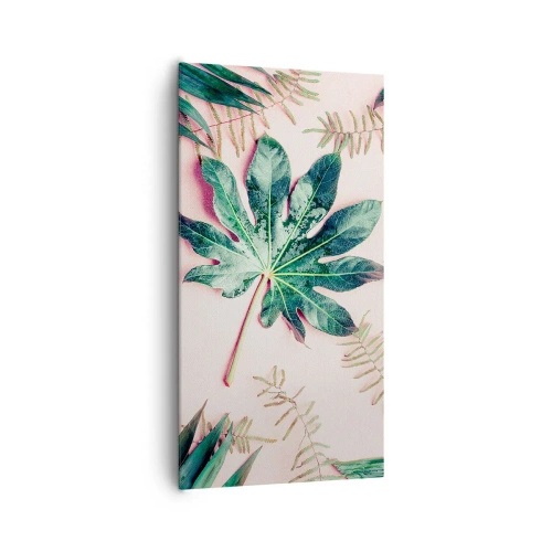 Lærredstryk - Billede på lærred - En undersøgelse af grønt på en lyserød baggrund - 65x120 cm