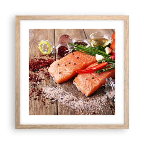 Plakat i ramme af lyst egetræ - Norske køkken eventyr - 40x40 cm