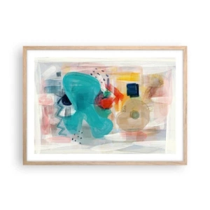 Plakat i ramme af lyst egetræ - Et farverigt spil - 70x50 cm