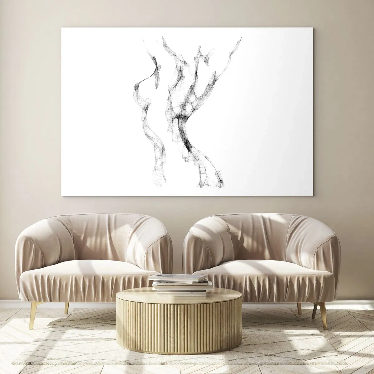 Billede på glas - Abstrakt kvindelig omrids lavet af sorte, røgede linjer - 70x50cm - Smuk og stærk - Moderne vægdekoration til stue og soveværelse ARTTOR