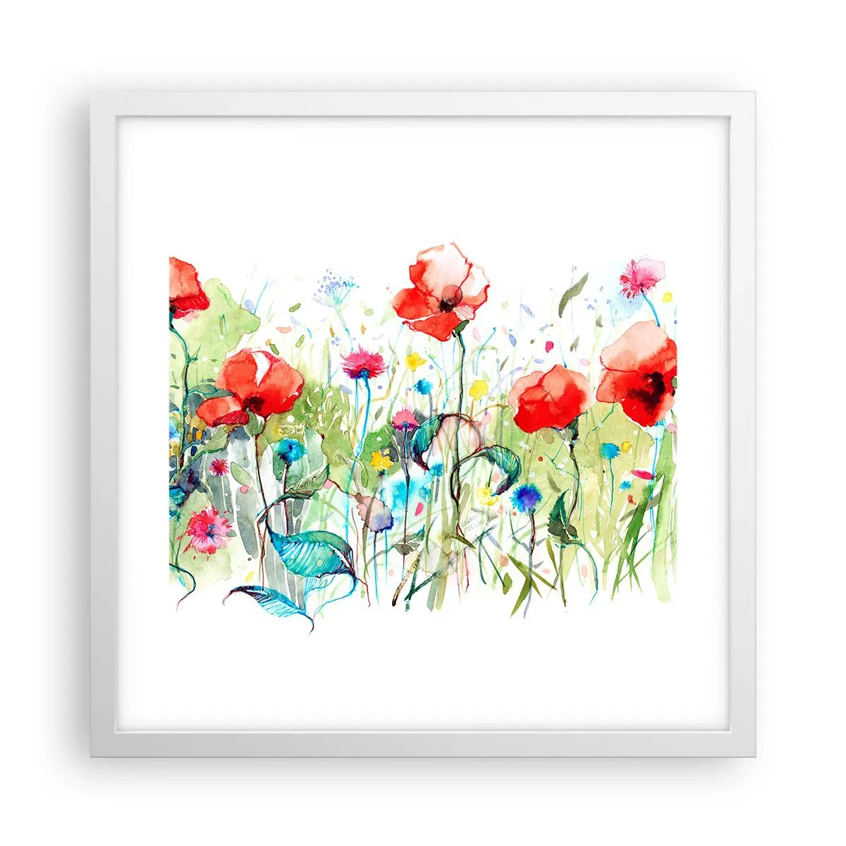 Plakat i hvid ramme - En blomstrende eng i maj - 40x40 cm