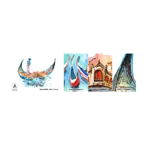 Prøve Fototapet Selvklæbende Deluxe Sticker - Vi sejler gennem byen - Abstraktion, Venedig, Bro - 100x30 cm