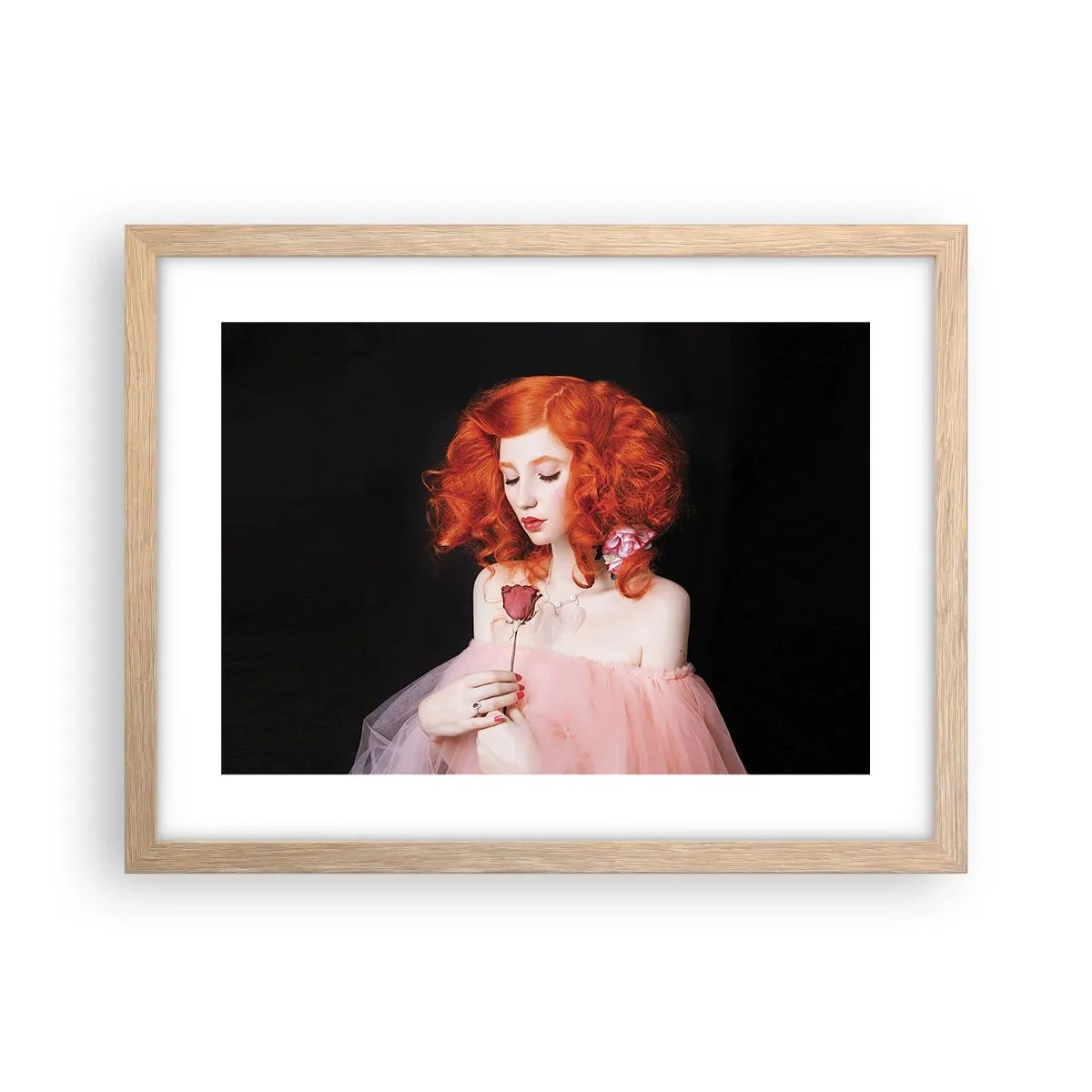 Plakat i ramme af lyst egetræ - I barokstil - 40x30 cm