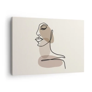 Lærredstryk - Billede på lærred - En kvindelig profil i minimalistisk stregtegningsstil - 70x50cm - En vis linje af skønhed - Moderne vægdekoration til stue og soveværelse ARTTOR