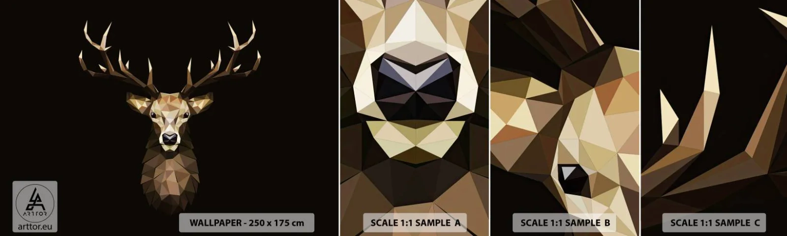 Prøve Fototapet Selvklæbende Deluxe Sticker - Kubistisk hjort - Dyr, Hjort, Grafik - 100x30 cm