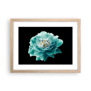 Plakat i ramme af lyst egetræ - Blå og gyldne kronblade - 40x30 cm