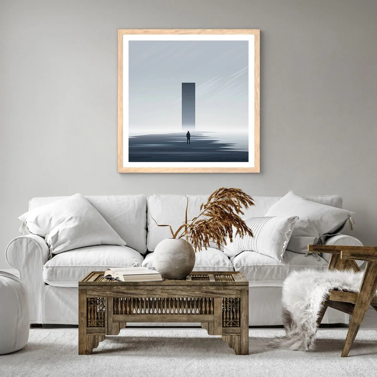 Plakat i ramme af lyst egetræ - Mulighed eller trussel? - 30x30 cm