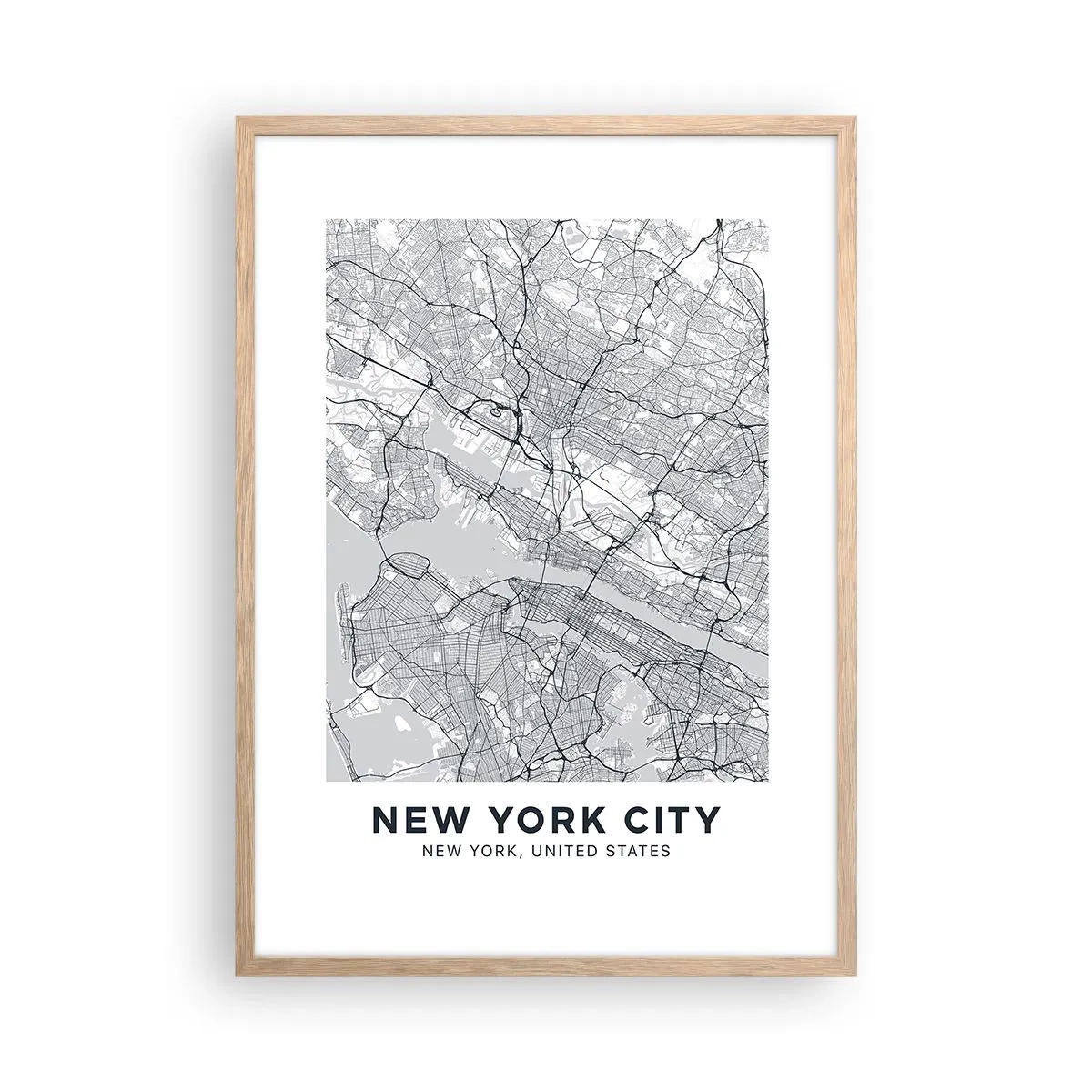 Plakat i ramme af lyst egetræ - Anatomi af en storby - 50x70 cm
