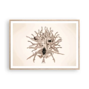 Plakat i ramme af lyst egetræ - Blomstrende i dans - 100x70 cm