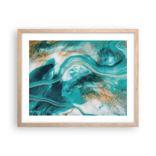 Plakat i ramme af lyst egetræ - Flod af guld - 50x40 cm