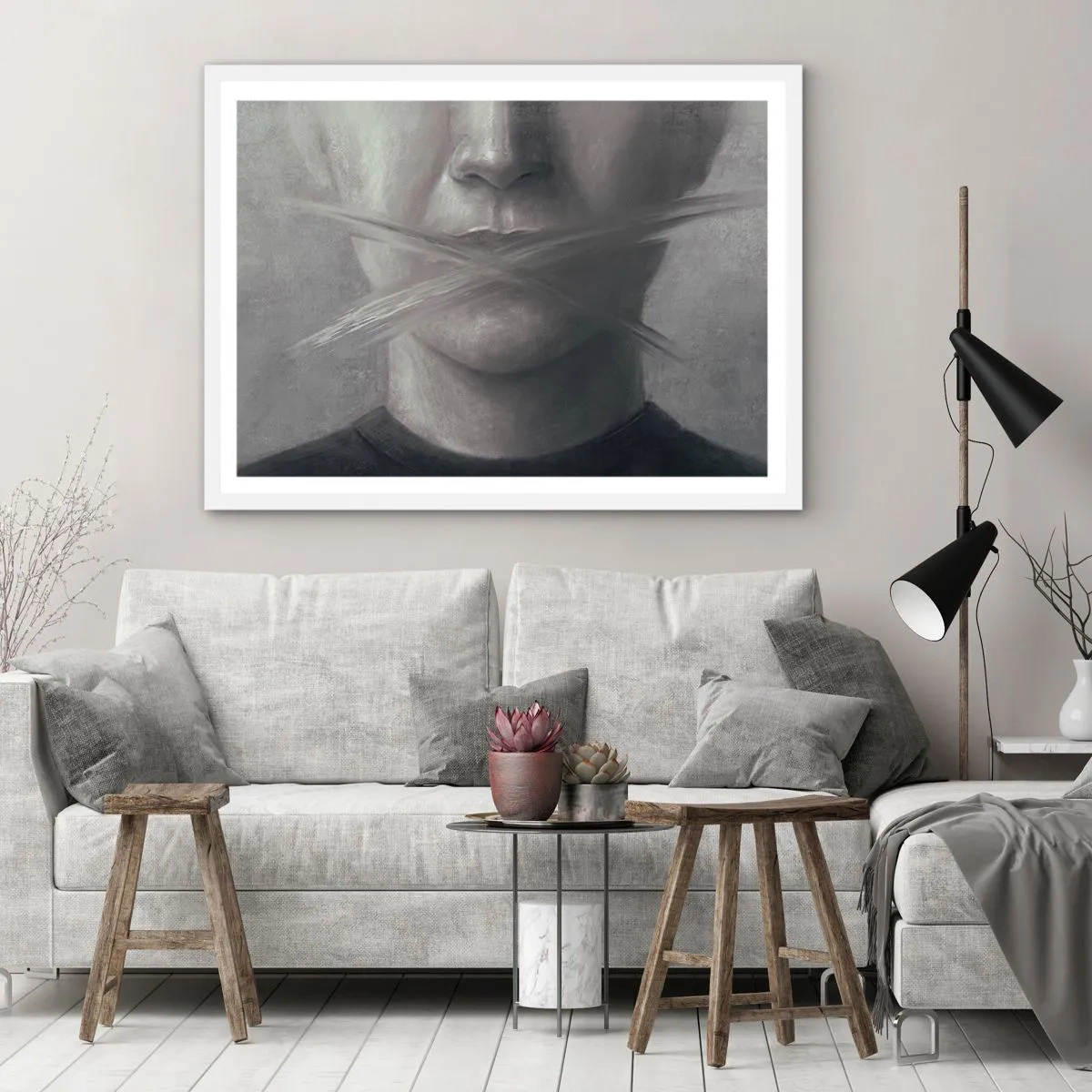 Plakat i hvid ramme - Ikke et ord - 100x70 cm