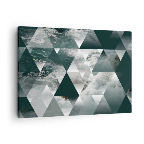 Lærredstryk - Billede på lærred - Geometrisk mønster med bølgemotiv i grønne nuancer - 70x50cm - Et krystalperspektiv - Moderne vægdekoration til stue og soveværelse ARTTOR