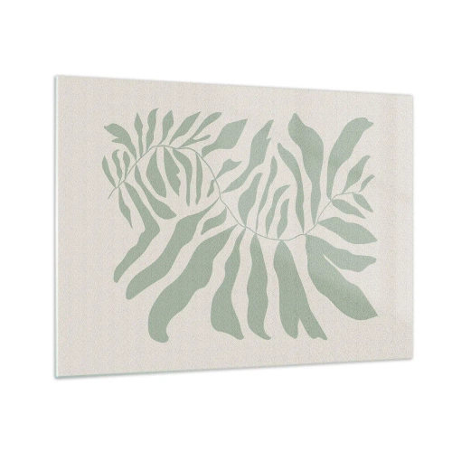Billede på glas - En smaragdgrøn gren med organiske former på en lys baggrund - 70x50cm - Smaragdgrøn gren - Moderne vægdekoration til stue og soveværelse ARTTOR