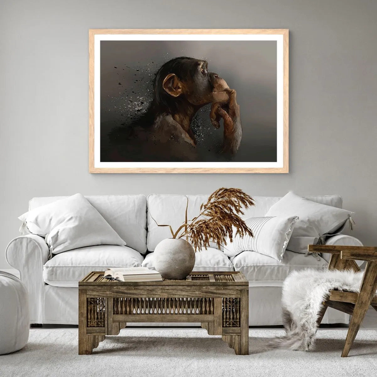 Plakat i ramme af lyst egetræ - Helt sikkert en tænker - 50x40 cm