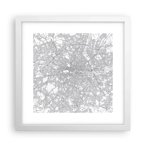 Plakat i hvid ramme - Kort over Londons labyrint - 30x30 cm