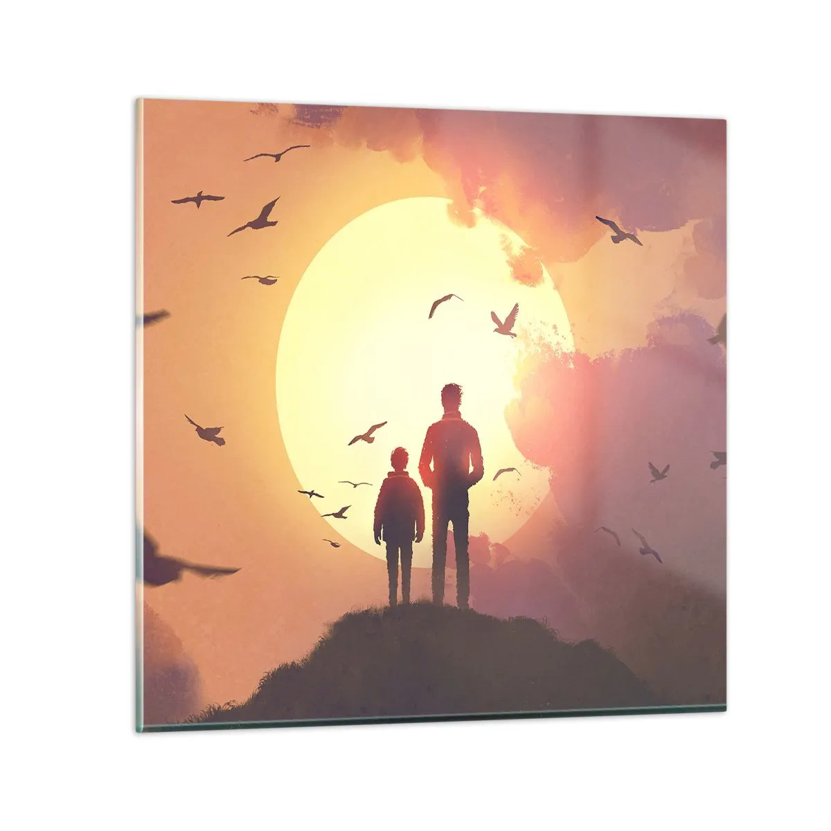 Billede på glas - Ansigt til ansigt med solen - 60x60 cm