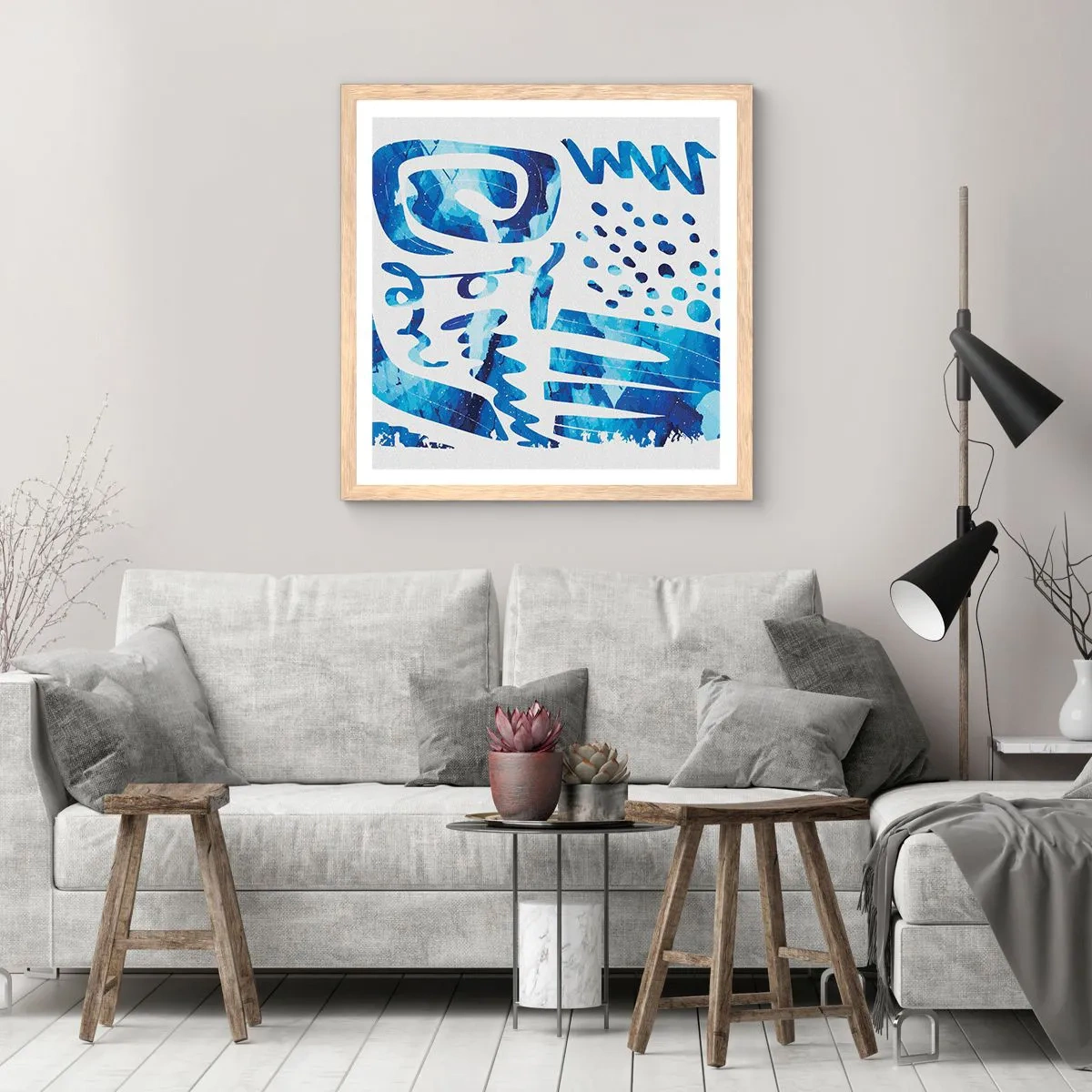 Plakat i ramme af lyst egetræ - Tilbage til rødderne - 60x60 cm