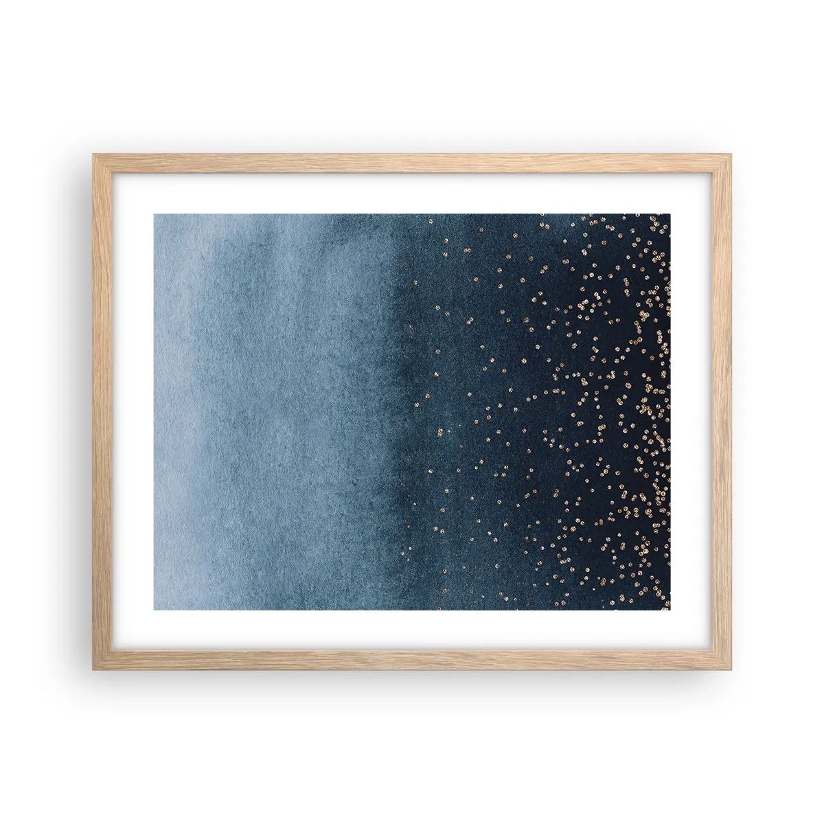 Plakat i ramme af lyst egetræ - Sammensætning - blå faser - 50x40 cm